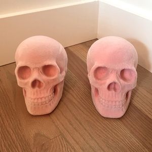 Pastel Pink Flocked (Velvety) Skulls Pair